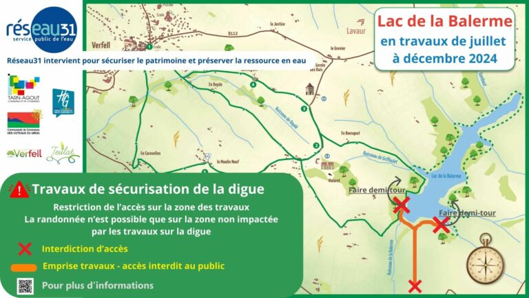 Panneau informatif des travaux du lac de la Balerme géré par Réseau31