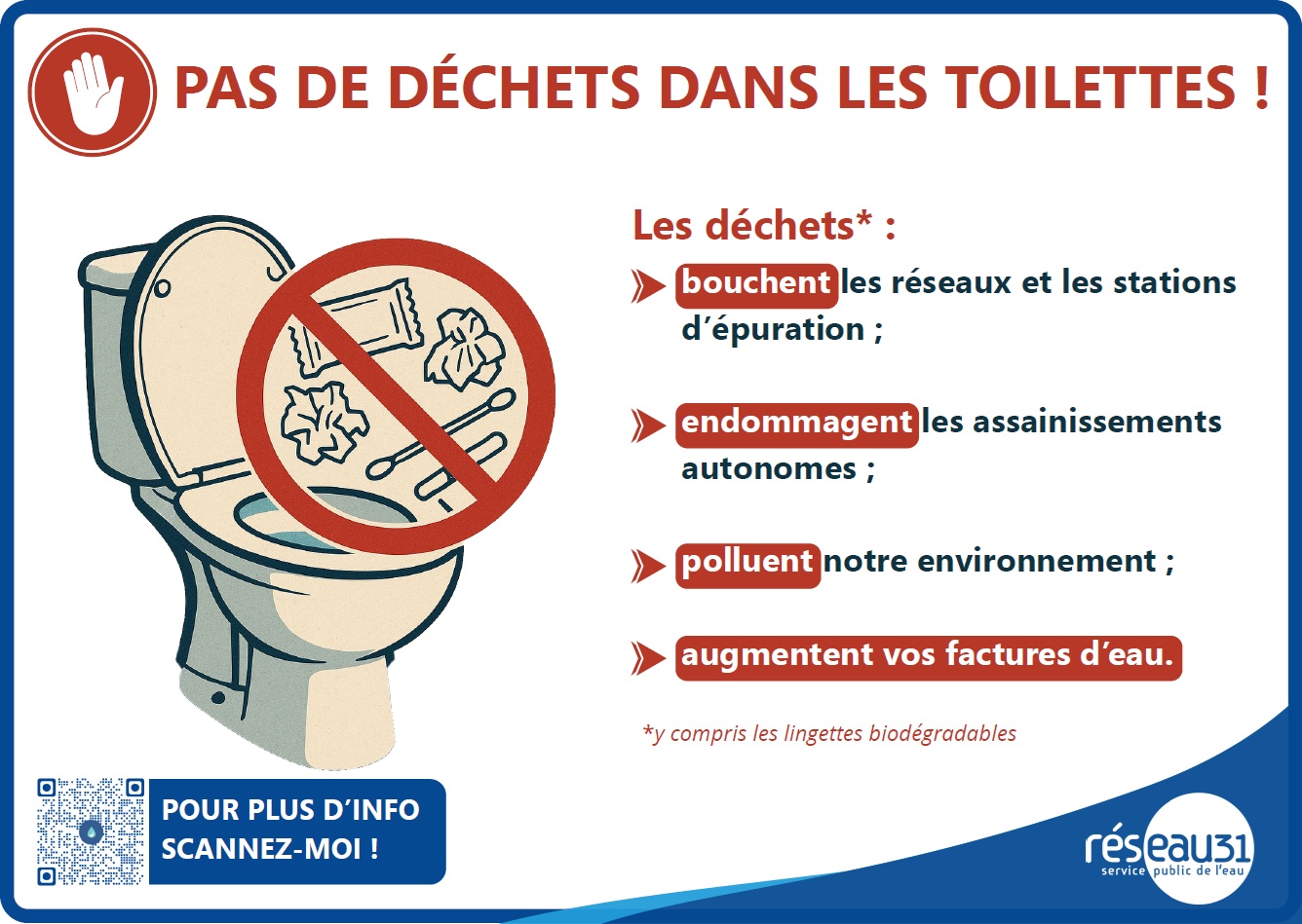 Lire la suite à propos de l’article Mise à disposition de stickers « Pas de déchets dans les toilettes ! »