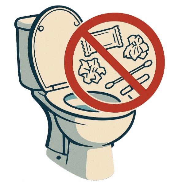 On ne jette aucun déchet dans les toilettes, autres que les déchets organiques du corps humain et le papier toilette.